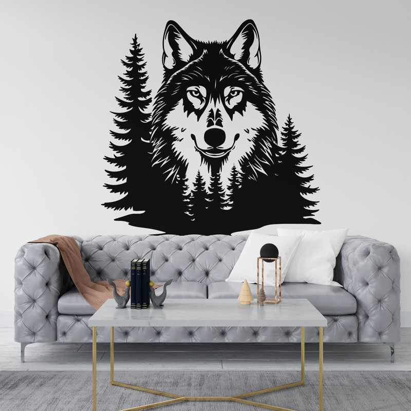 Adhésif mural loup de montagne, art mural loup de forêt, décoration murale chambre de loup, amant de loup, autocollants animaux, décoration murale 541RS