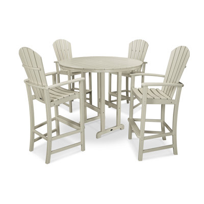 POLYWOOD Palm Coast 5-Piece Round Farmhouse Bar Set