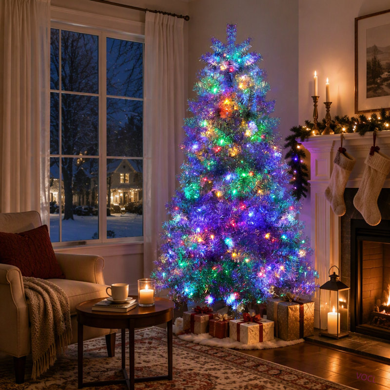 Arbre de Noël artificiel pré-éclairé 6 pi, arbre complet à charnières avec support en métal, 800 branches, 300 lumières DEL, 11 modes d'éclairage, arbre de décoration des Fêtes pour l'intérieur et l'extérieur
