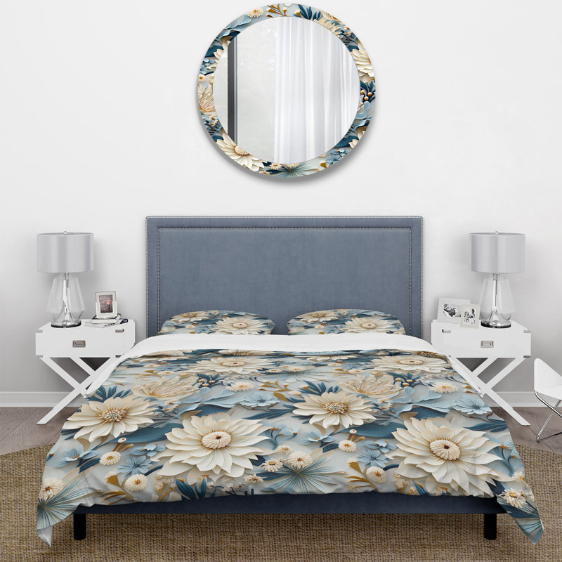Ensemble de housse de couette à motif floral Dahlia, Housse de couette pour très grand lit et 2 très