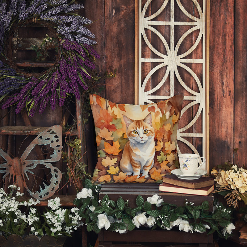 Coussin Manx Cat in Fall Leaves, Carré 14 po
