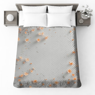 Delicate Peach Flowers Quilted Bedspread All Sizes