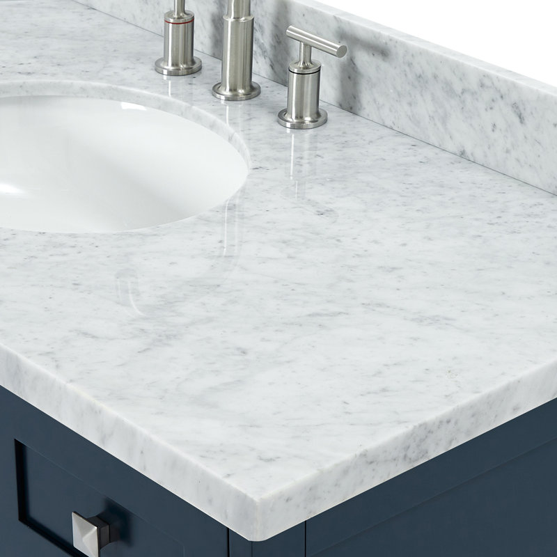 ARIEL Monroe 54 Single Sink Bathroom Vanity with Carrara Quartz Top, 49", Carrara White Marble, Midnight Blue