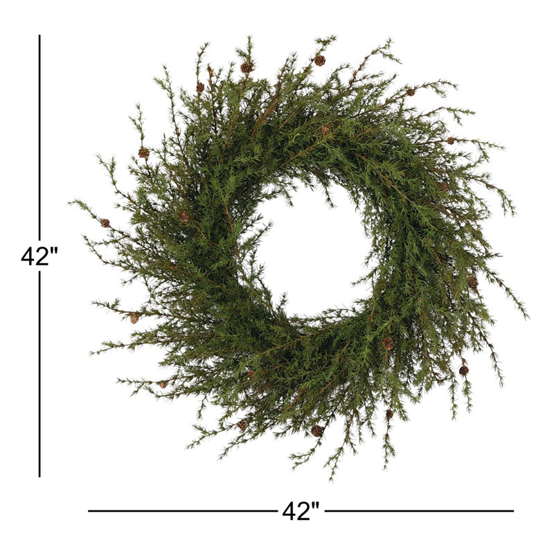 Couronne de pin artificielle, H 42 po x l 42 po x P 15 po