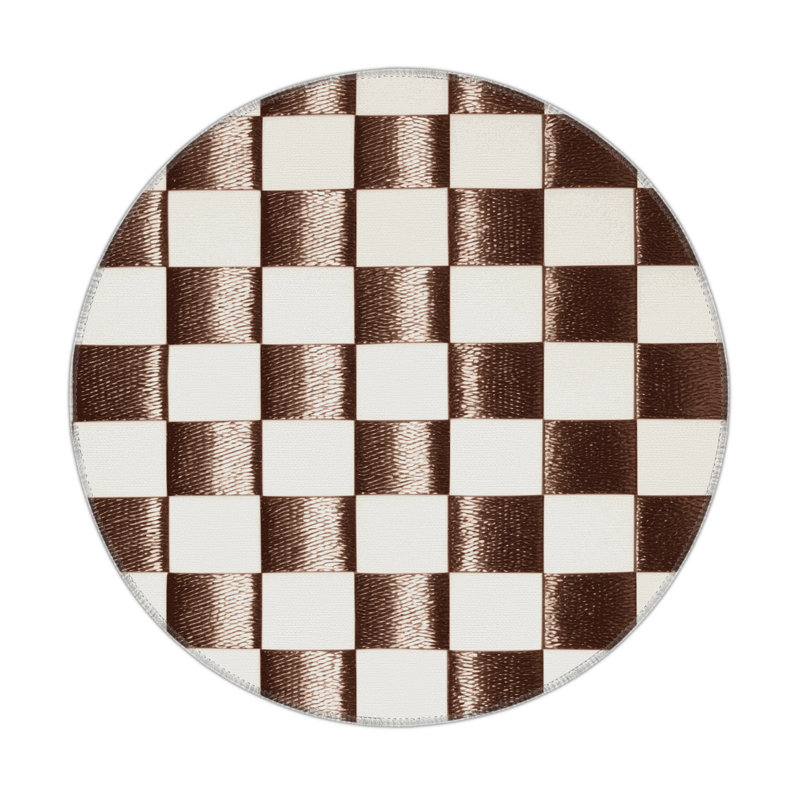 Tapis d'intérieur et d'extérieur à carreaux beige, Rond 5 pi