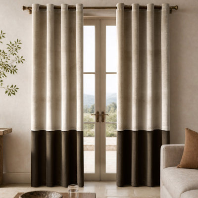 Velvet Thermal-Insulated Blackout curtains. Room Darkening 75%-95% Patchwork Color Block Drapes for Bedroom Living Room Window（set of 2）