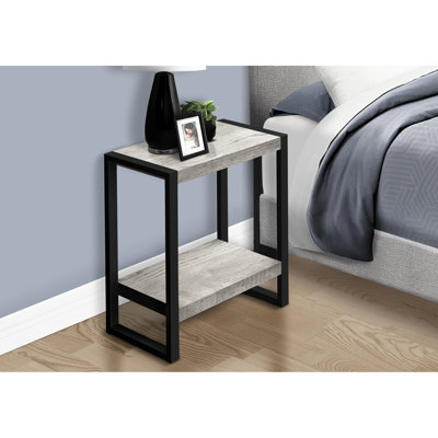 Table d'appoint grise 2 avec structure en métal noir pour pieds de chambre à coucher et de salon ou utilisation fonctionnelle