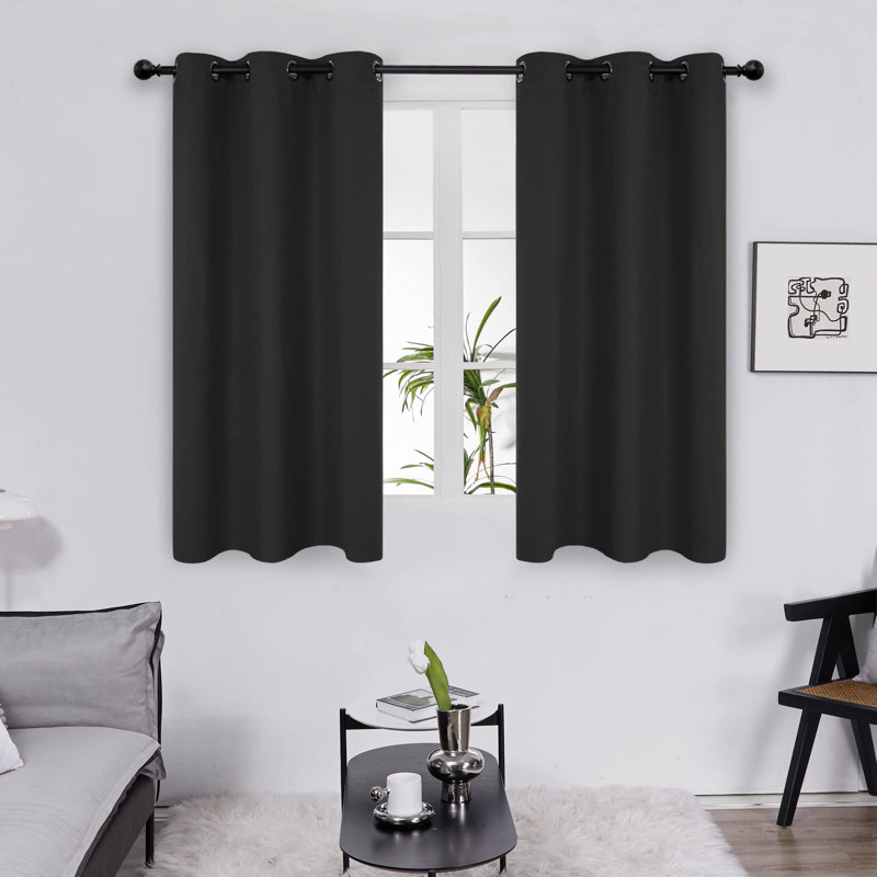 Thermal Insulated Room Darkening Grommet Curtain Panels (Set of 4), 38" W x 45" L, Black