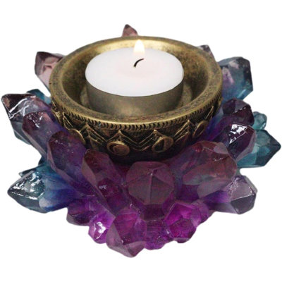 Wicca Mystic Crystals Phases Of The Moon Lotus Flower Dish Votive Candleholder