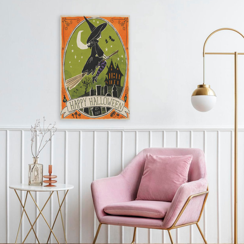 Stay Creepy VII - Bats Black Broom Graveyards Art, H 24 po x l 16 po