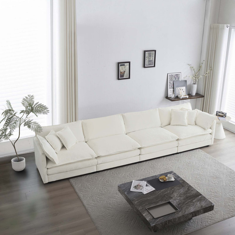 Canapé 4 places en chenille confortable, Blanc
