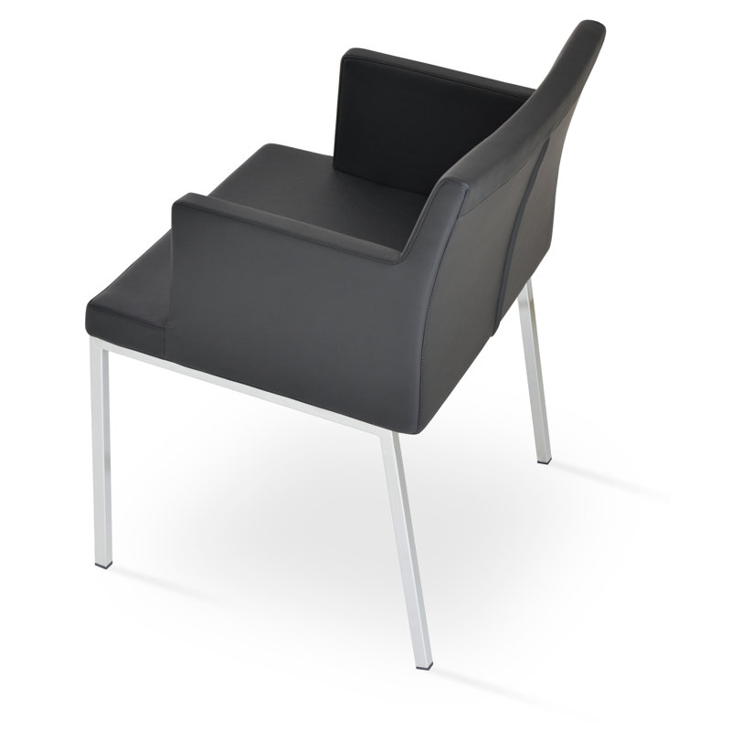 Parma Metal Solid Back Arm Chair, Black Leatherette