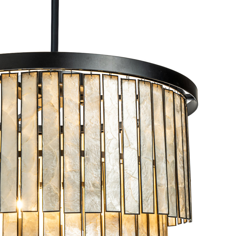 Johncarl 5 Light Modern Coastal Natural Capiz Shell Chandelier in Black Lighting