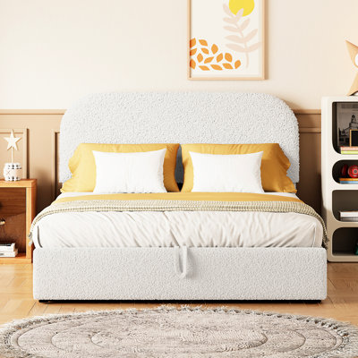 Hydraulic Storage Bed In Full Size With Soft White Fleece Lining Upholstered And Versatile