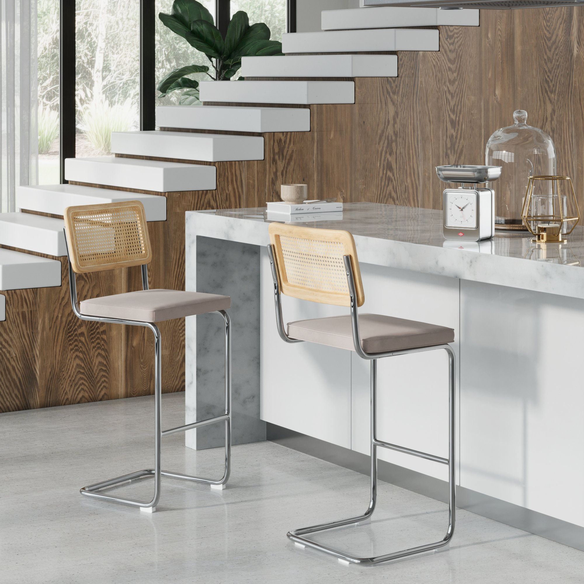 Walsh Velvet Bar & Counter Stool, Platinum, Bar Stool (29” Seat Height)