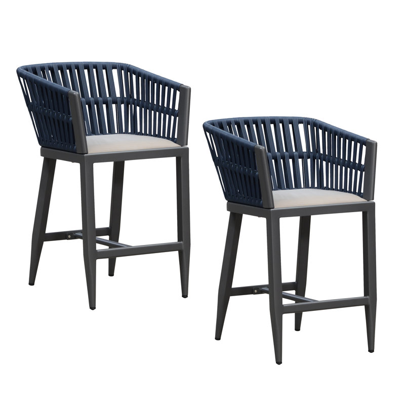Tabourets de bar à hauteur de comptoir en osier avec dossier et coussins pour surpoids PURPLE LEAF, Gris