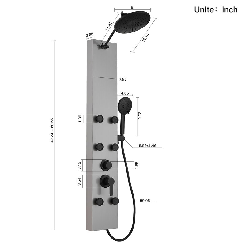 Panneau de douche 47,24 avec, Noir / nickel