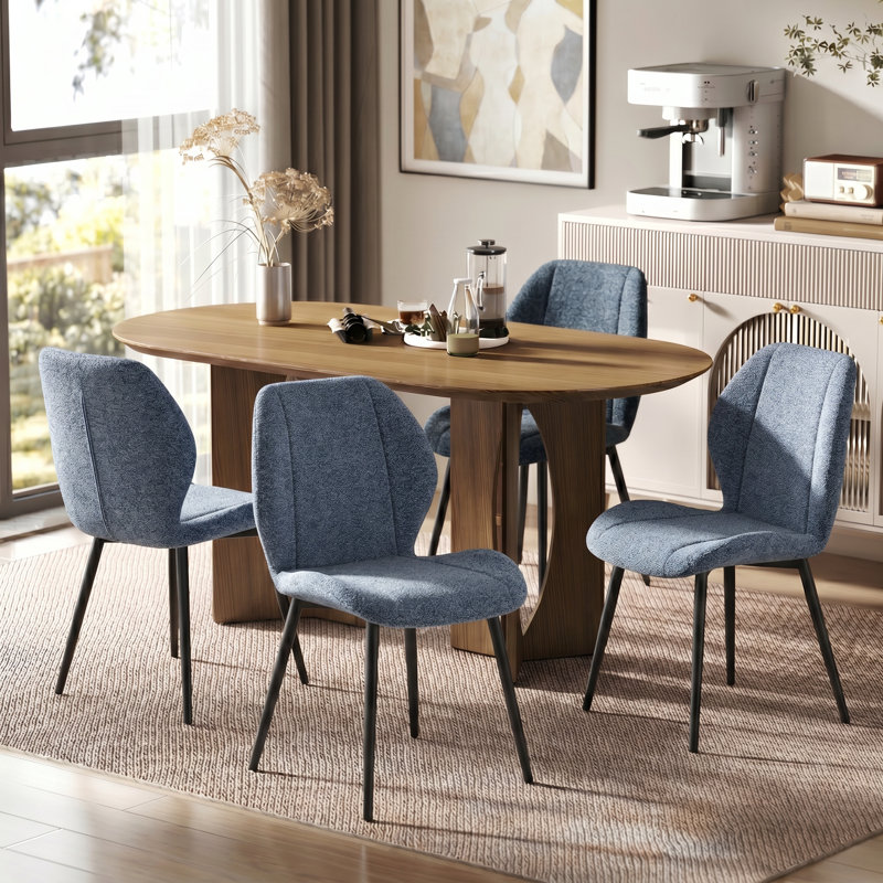 Chaises de salle à manger rembourrées style Mid-Century avec dossier courbé et pieds en métal, Blue