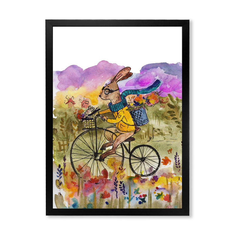 Mignon tour de vélo de lapin - peinture, Cadre photo noir, H 20 po x l 12 po x P 1 po