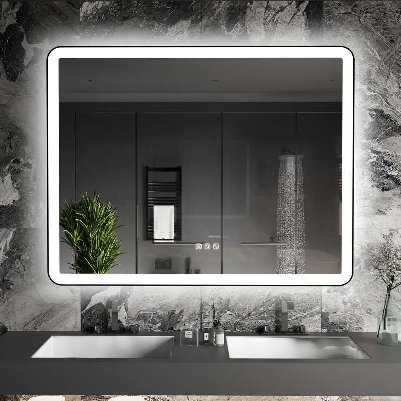 Miroir mural Natalin, Noir mat, Rectangulaire, 48 po x 36 po