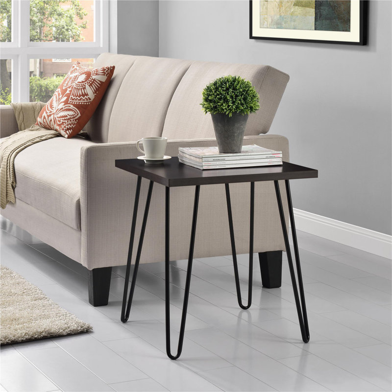 Ewalt Side Table with metal legs, Gunmetal Grey/Espresso