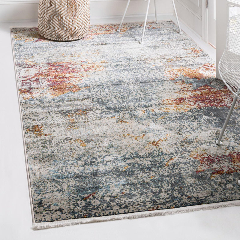 Tapis de style oriental bleu / rouge / orange / crème Folmar, Rectangle 4 pi 3 po x 6 pi 1 po
