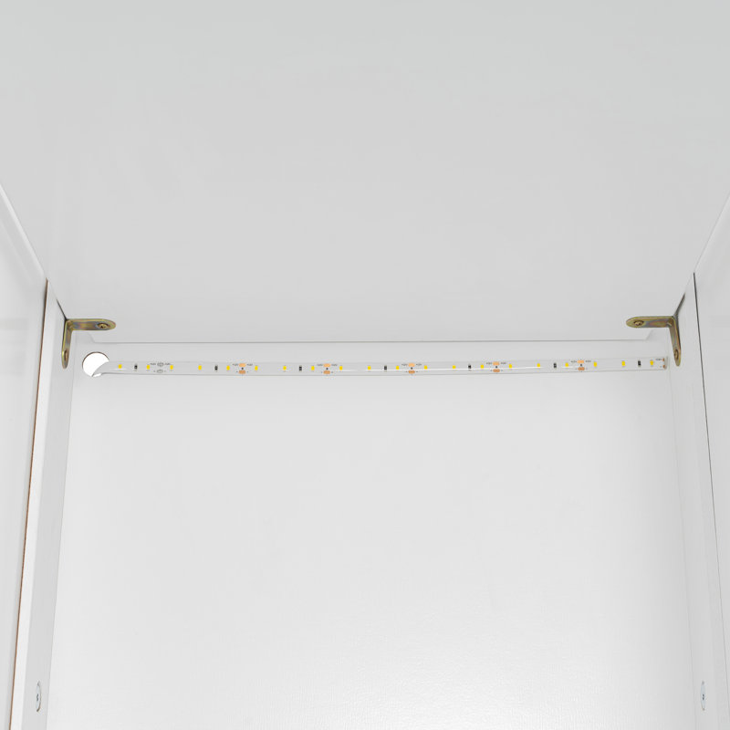 Lit escamotable simple avec garde-robe, armoires de rangement et tablettes ouvertes à DEL, Blanc