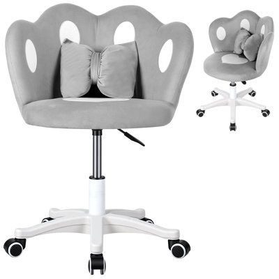 Mignonne chaise de bureau, fauteuil de maquillage pivotant à 360 degrés, fauteuil d'ordinateur pour adolescent à hauteur réglable avec oreiller incliné, fauteuils de coiffeuse pivotants pour chambre à coucher / salle d'étude, gris