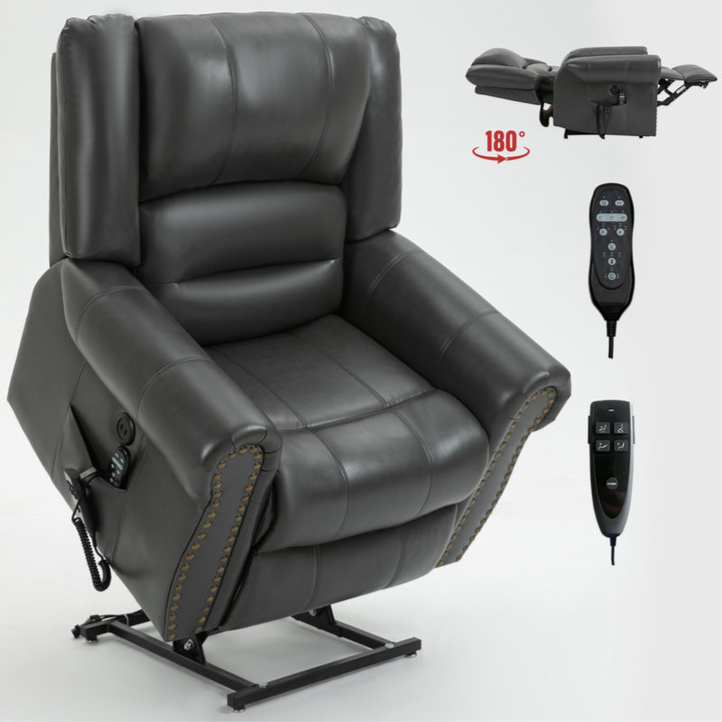 Zulene Faux Leather Lift Assist Recliner, Gray Faux Leather