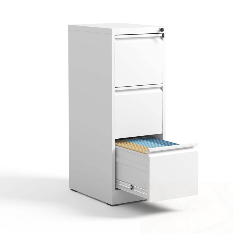 Classeur vertical en métal avec serrure et 3 tiroirs, Blanc