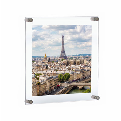 Floating Acrylic Wall Frame with Silver Stand Off Caps: 16" x 20" Graphic Size, Overall Frame Size: 20" x 24"