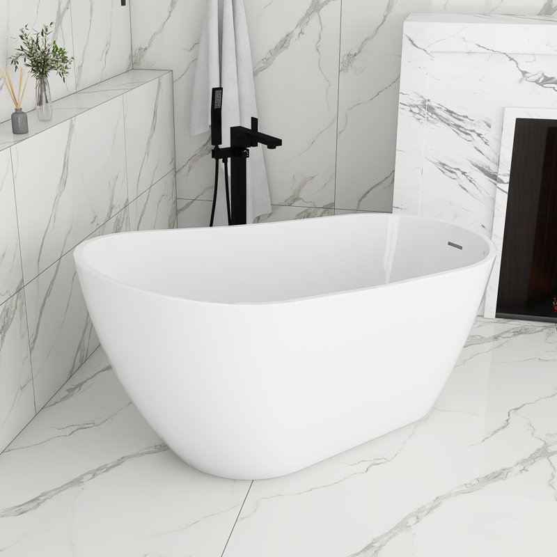 59 Inch Glossy White Acrylic Freestanding Soaking Bathtub