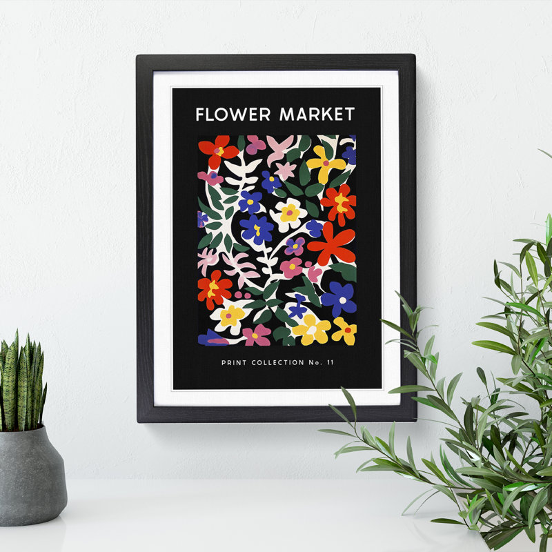 Flower Market Exhibition Black No.11 - Single Picture Frame Print on Wood, 34cm H x 25cm W x 2cm D