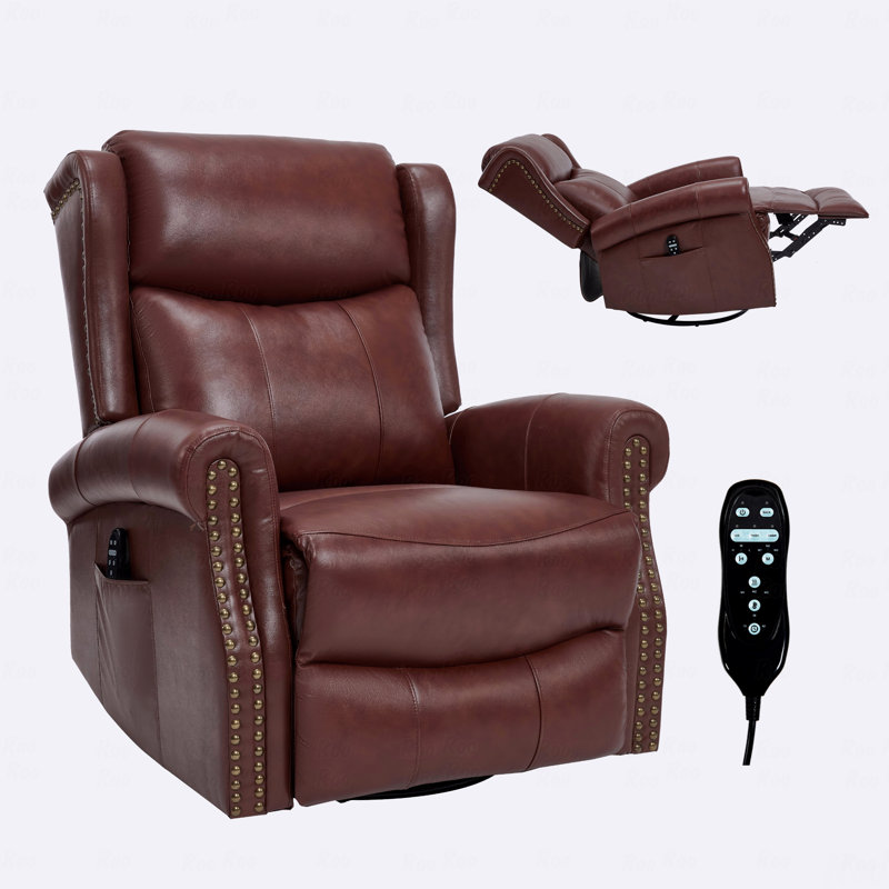 Fauteuil inclinable manuel à massage thermique avec fauteuil à bascule et fonction pivotante en cuir véritable pour le salon, rouge