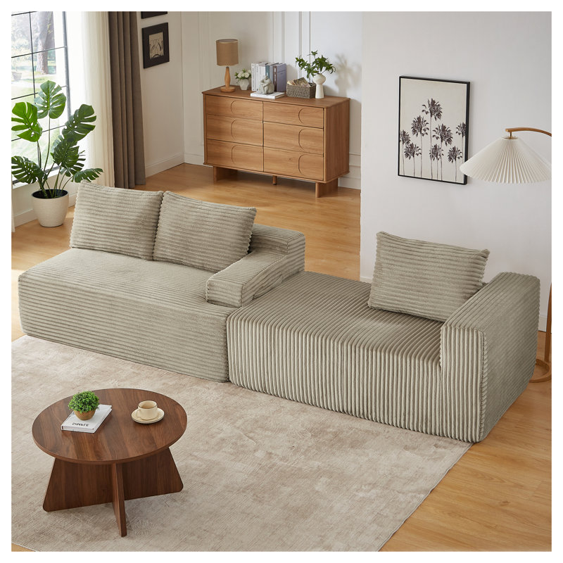 Canapé modulaire en L en forme de L avec siège profond - aucun assemblage requis, canapé modulaire, velours côtelé chameau pour le salon, petit appartement