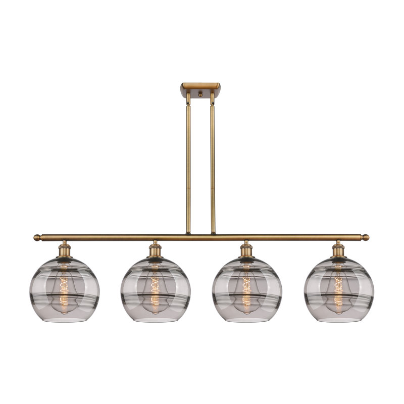 Luminaire suspendu pour îlot de cuisine 4 lumières Chartoff, Transparent, Laiton brossé