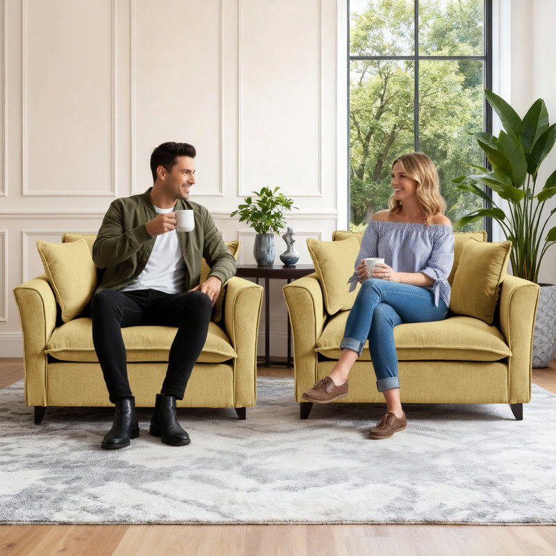 Fauteuil d'appoint surdimensionné de 47 po de large avec siège profond et coussin de taille (ensemble de 2), Jaune