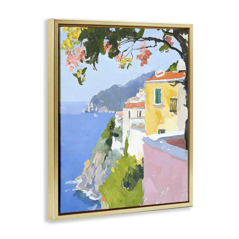Cadre flottant Coastal Italian Sea View, design par Riley B, H 31 po x l 25 po, Cadre flottant métallique doré