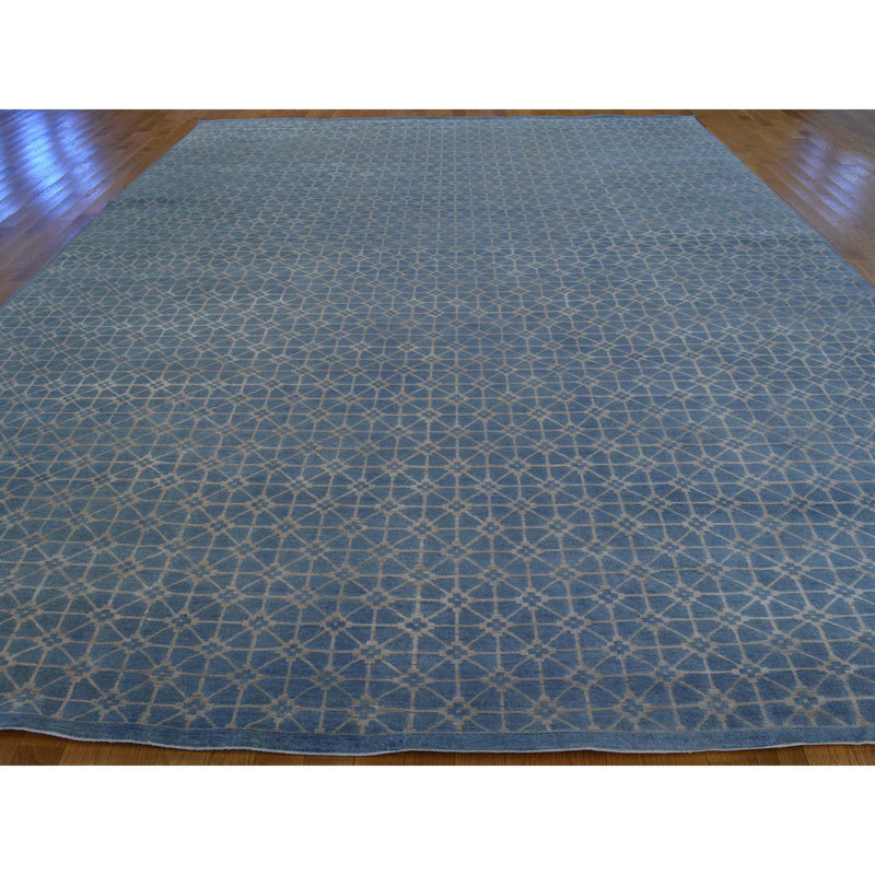 Tapis bleu noué à la main One-of-a-Kind Nitya
