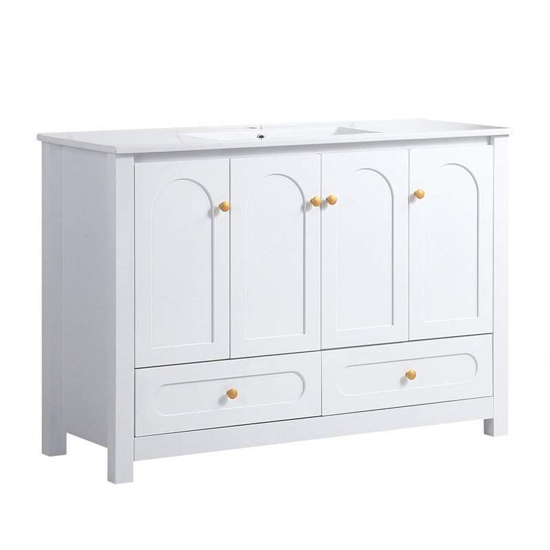 Armoire de rangement de 48 po pour salle de bain 48 po - 4 portes à fermeture douce et 2 tiroirs (sans la cuve en céramique)