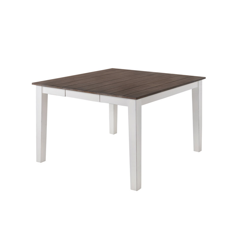 Table de salle à manger à hauteur de comptoir en bois massif Dorice, blanc
