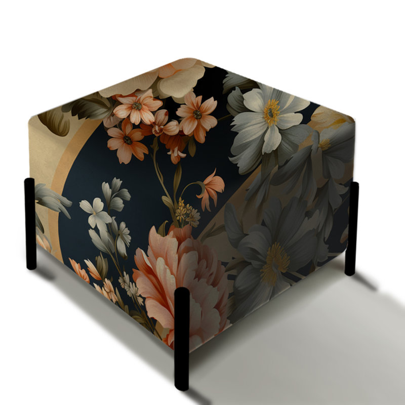Pivoine Peach and Blue Chic Elegance - repose-pieds carré rayé