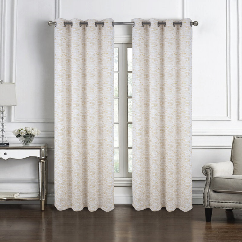 Paire de rideaux en jacquard tissé Aryella, Beige, 54 po x 90 po, 1