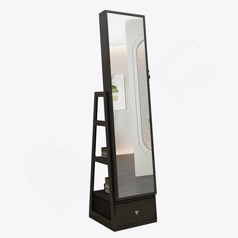 Full Length Mirror With Lockable Storage Cabinet, Interior Lighted Design And Storage Drawers