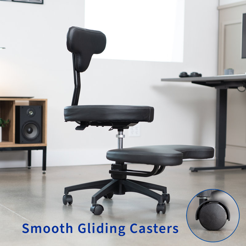 Black Ergonomic Swivel Kneeling Chair with Leather Seat
