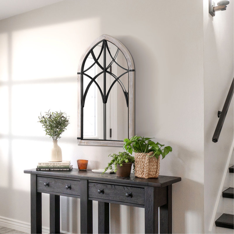 Whitbeck 36.5" X 23.5" Farmhouse Wall Mirror, Arch Window Mirror For Wall In Living Room, Bedroom, Rustic Wood Grain