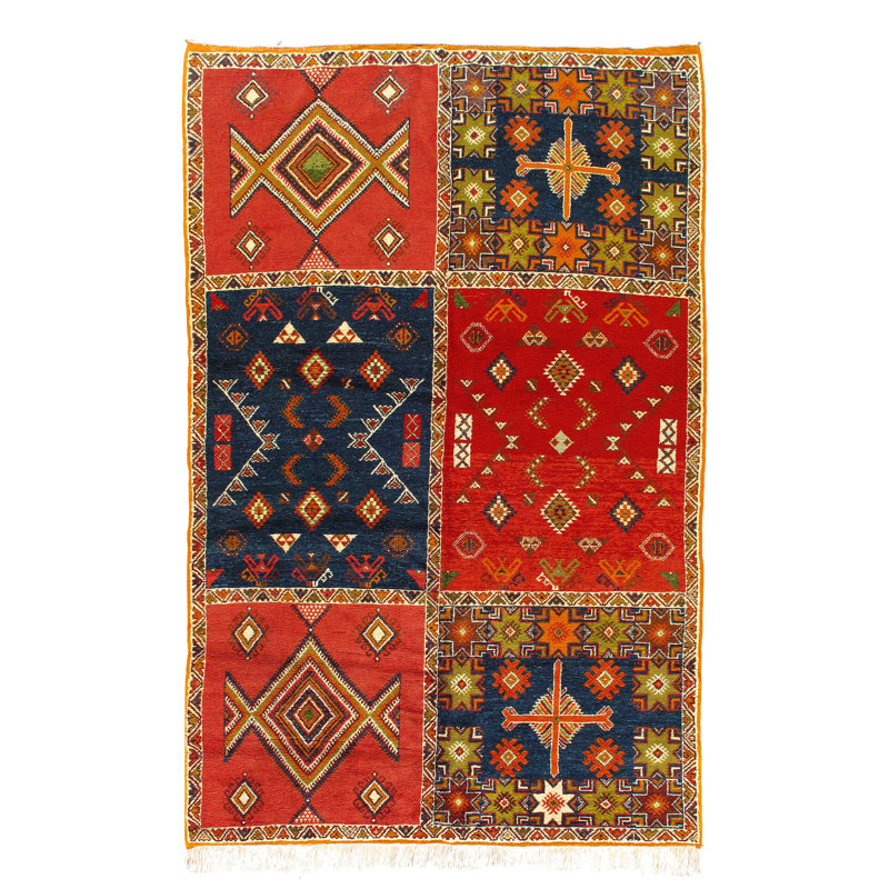 Tapis unique en laine rouille / or / bleu marine de 6 pi 2 po x 9 pi 9 po Burtrum