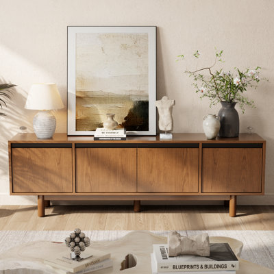 Solid Fir Wood TV Stand with Spacious Four Door Storage and Stable Solid Wood Legs