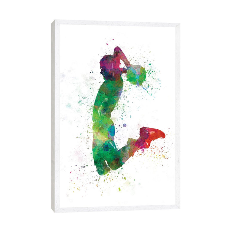Young Man Basketball Player Dunking II by Paul Rommer - Painting on Canvas, White Framed, 66.04 cm H x 45.72 cm W