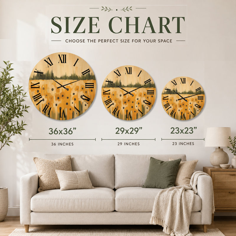 Horloge murale en bois surdimensionnée Golden Daisy Meadow - Chalet, Extra Large